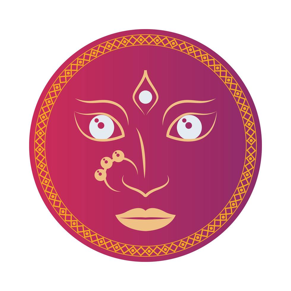 hinduisk gudinna ansikte navratri i rött emblem vektor