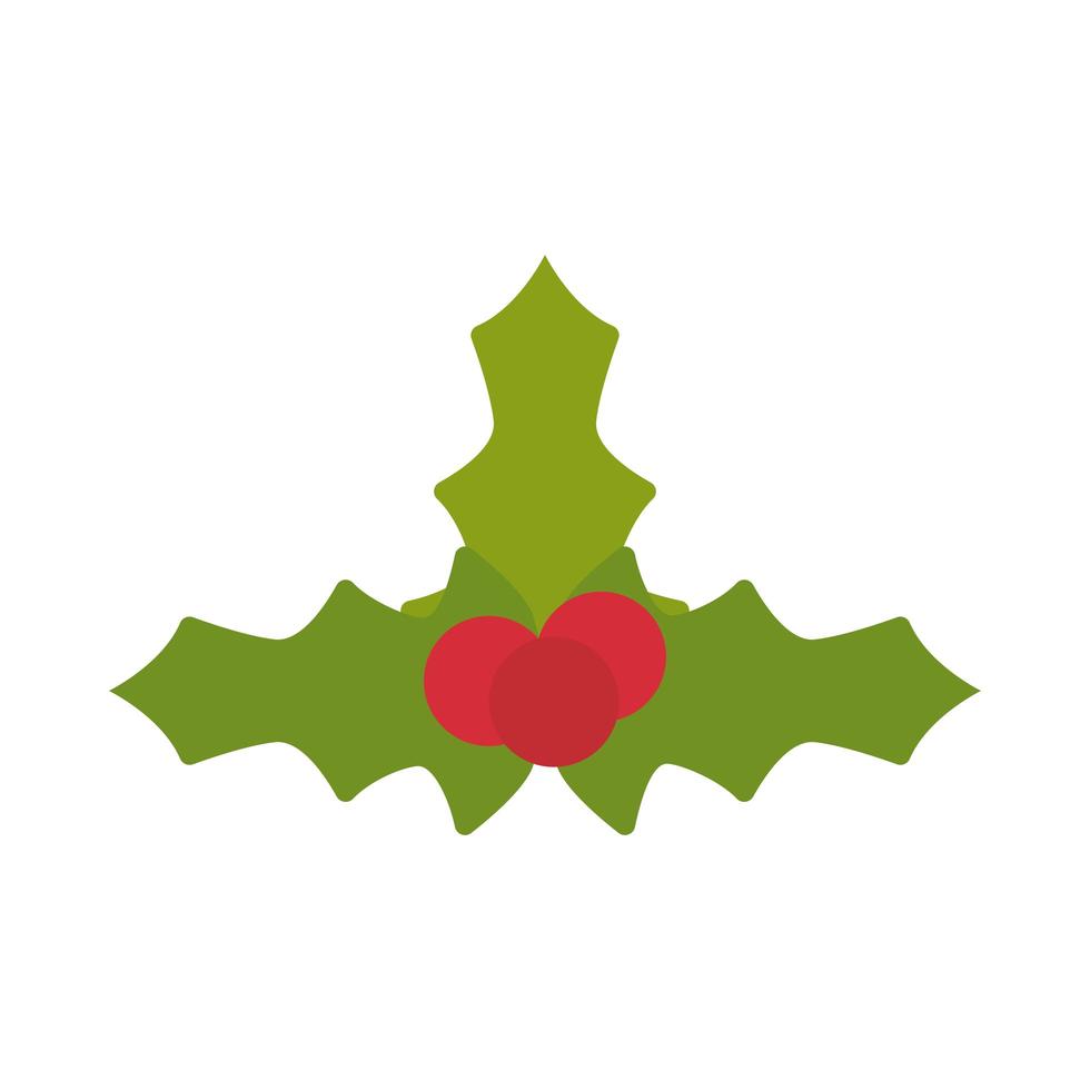 Frohe Weihnachten Beeren und Blätter flache Stilikone vektor