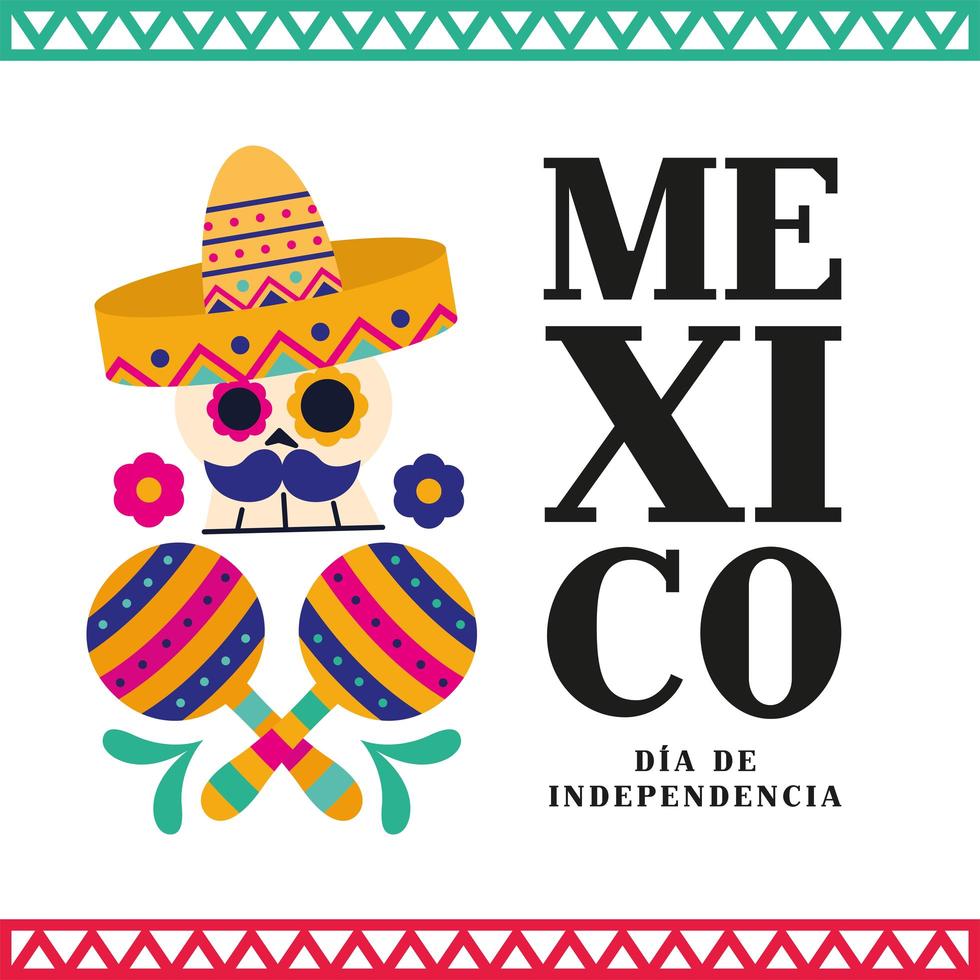 självständighetsdagen för Mexikos firande med skalle vektor