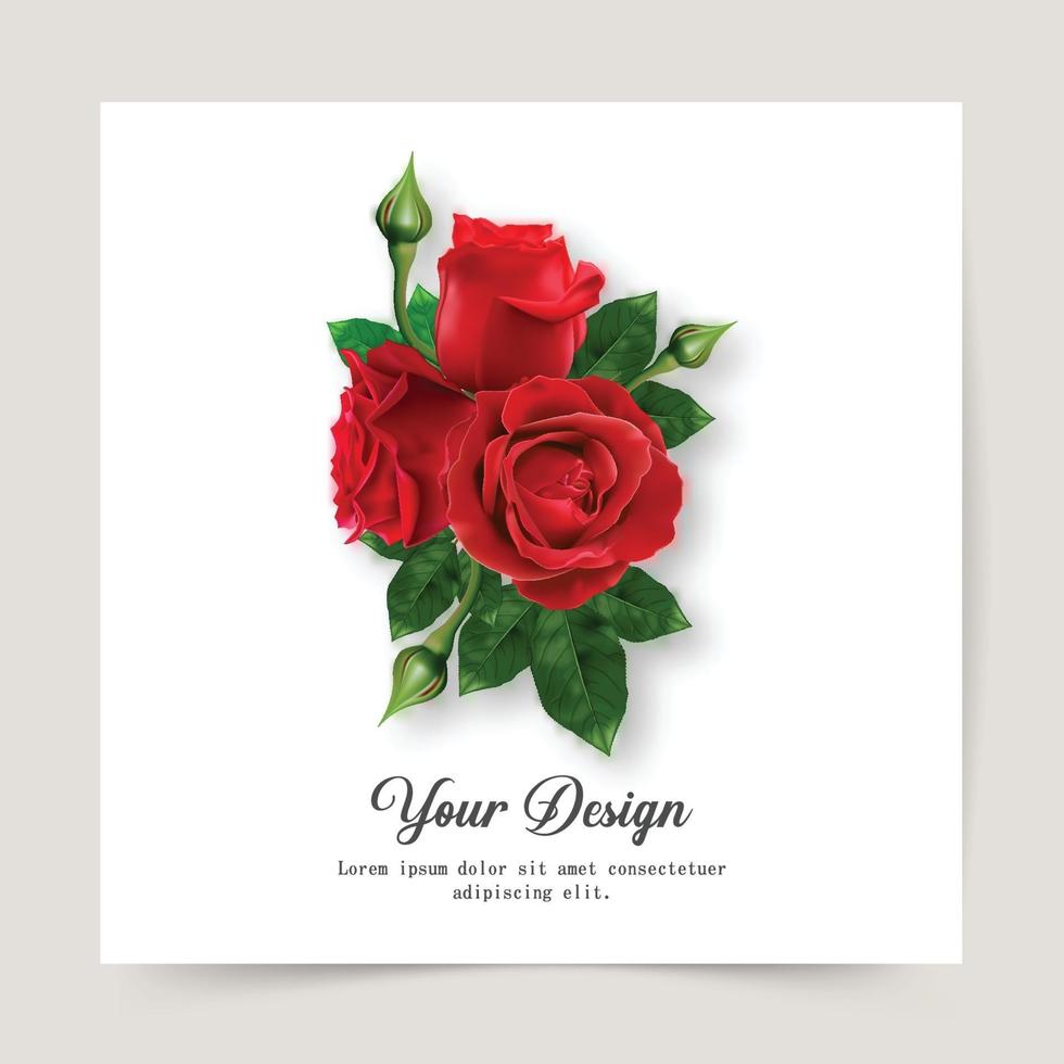 fröhlichen Valentinstag. Grußkarte mit realistischer roter Rose, Typografieentwurf für Druckkarten, Fahne, Plakat. vektor