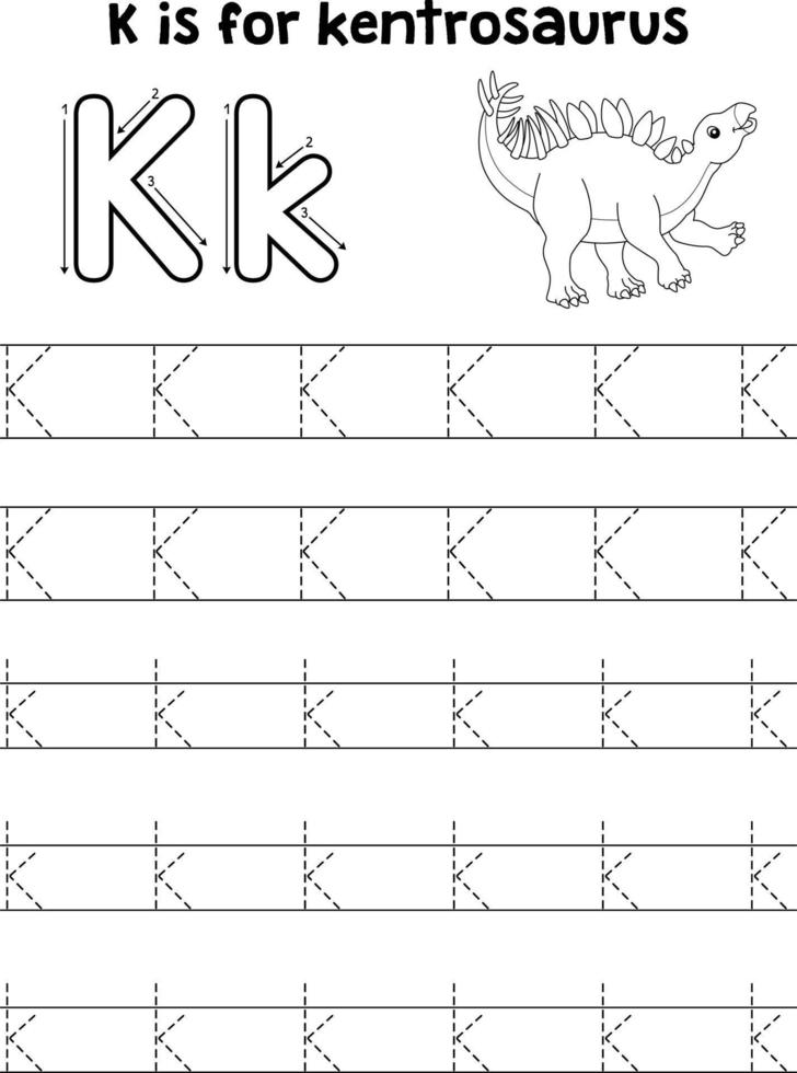 kentrosaurus dino spårande brev ABC färg k vektor