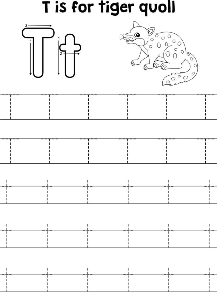 tiger quoll djur- spårande brev ABC färg t vektor