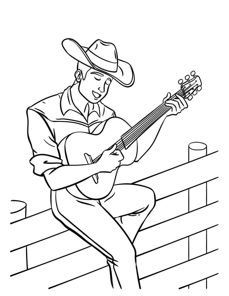 cowboy spelar gitarr isolerat färg sida vektor