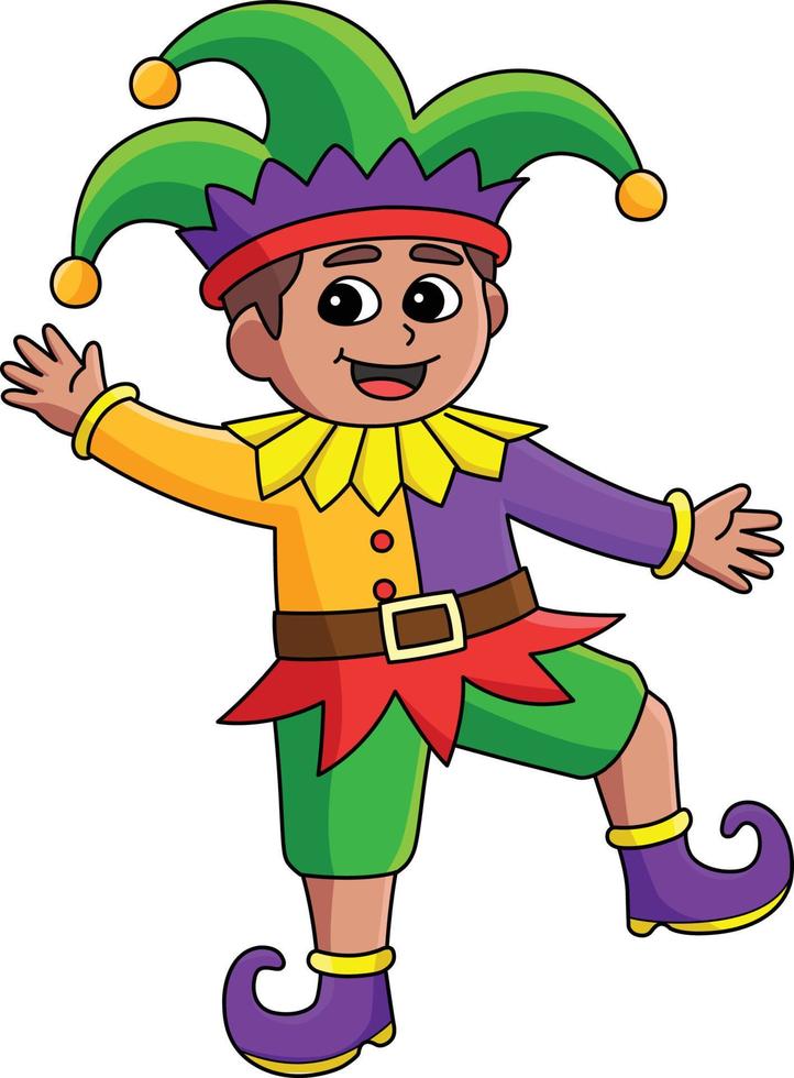 mardi gras gycklare pojke tecknad serie färgad ClipArt vektor