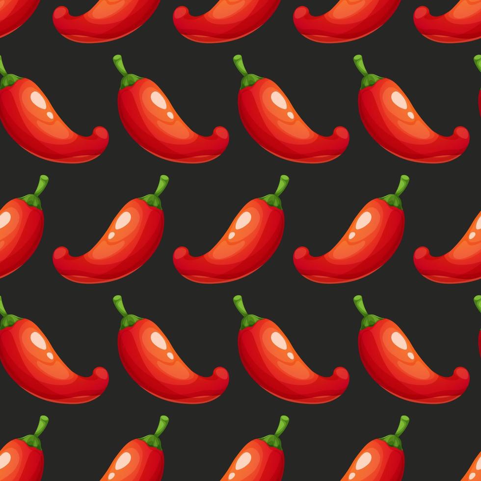 nahtlos Muster mit Karikatur rot Pfeffer auf dunkel schwarz Hintergrund. Gemüse Sammlung vektor