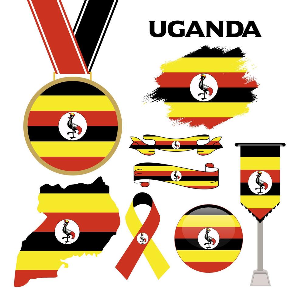 element samling med de flagga av uganda design mall vektor