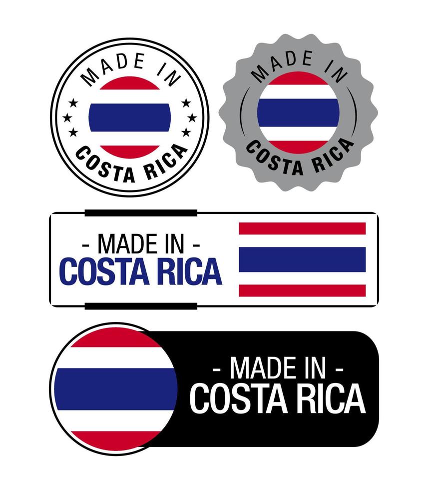 uppsättning av tillverkad i costa rica etiketter, logotyp, costa rica flagga, costa rica produkt emblem vektor
