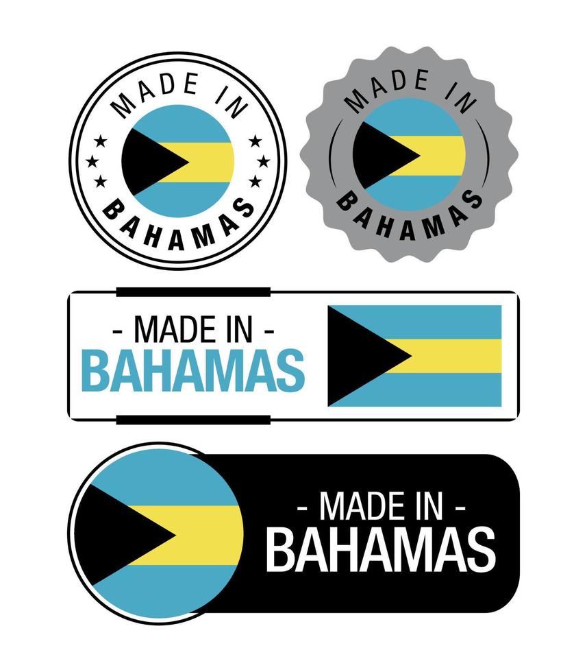 einstellen von gemacht im das Bahamas Etiketten, Logo, das Bahamas Flagge, das Bahamas Produkt Emblem vektor