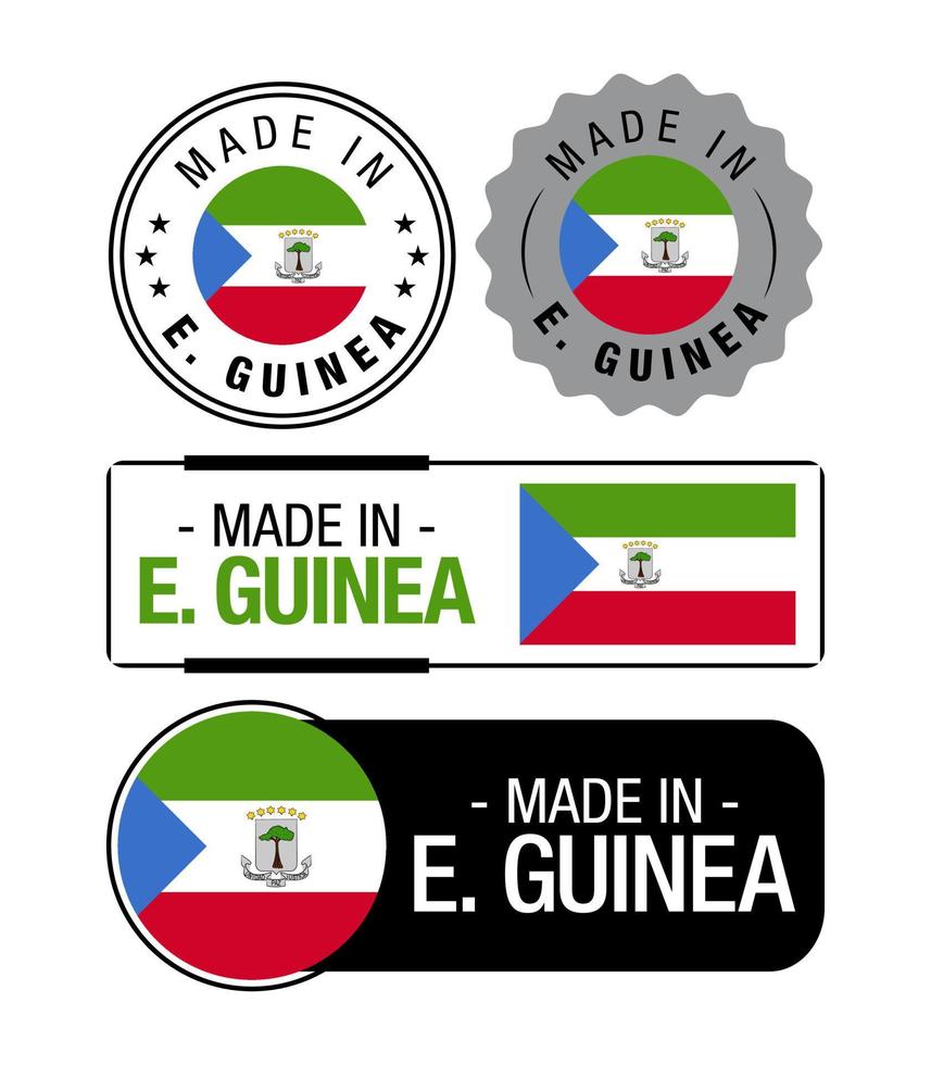 uppsättning av tillverkad i ekvatorial guinea etiketter, logotyp, ekvatorial guinea flagga, ekvatorial guinea produkt emblem vektor