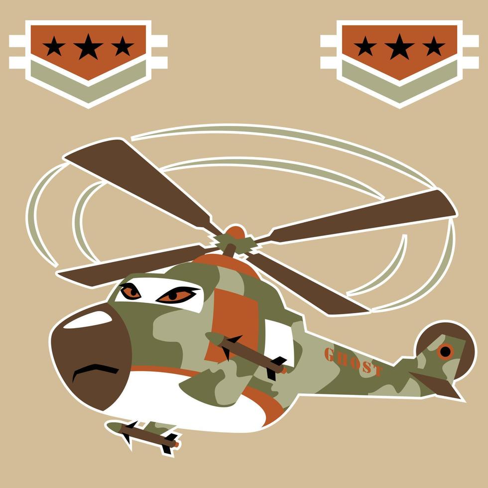 Militär- Hubschrauber mit Luft Macht Logo, Vektor Karikatur Illustration