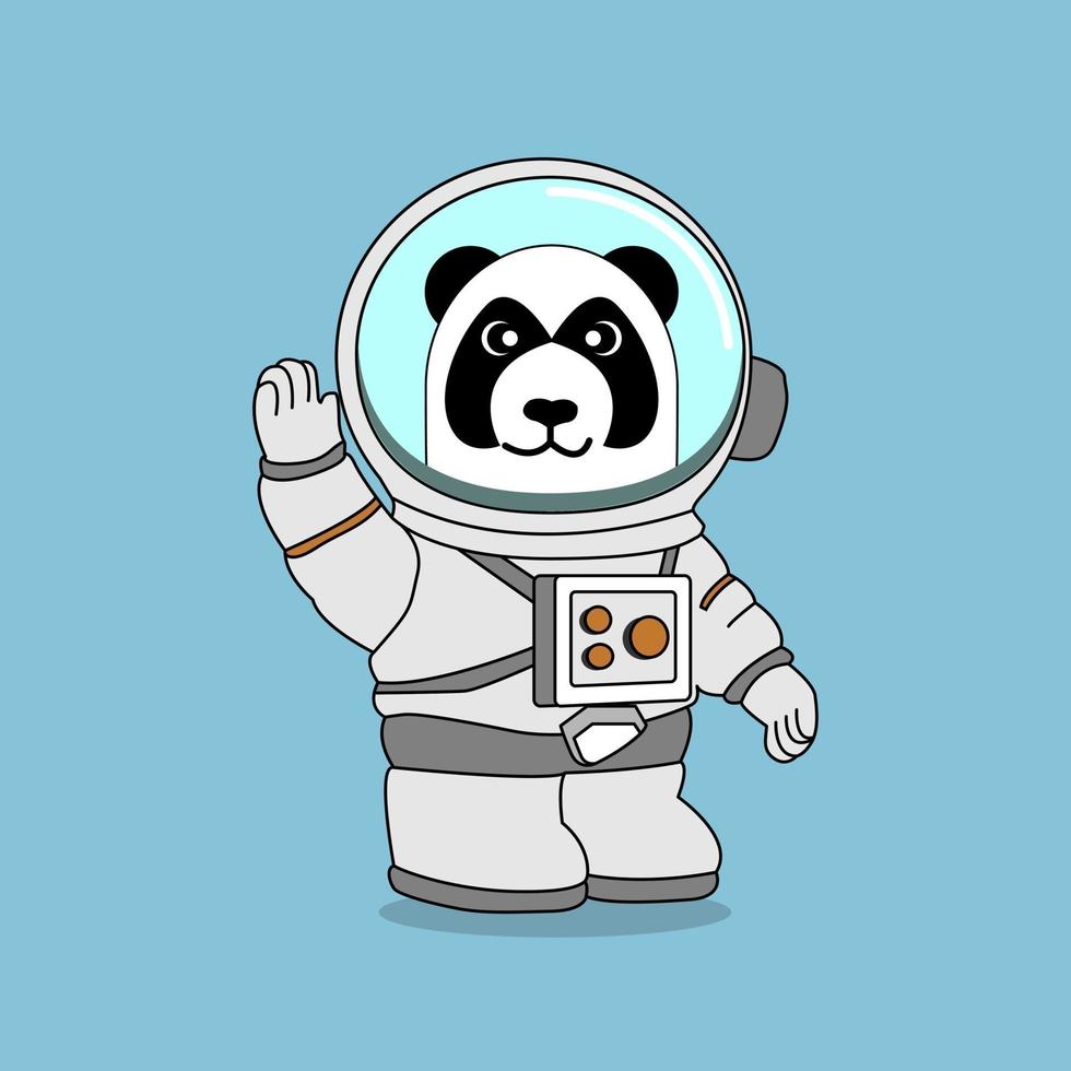 Der Panda-Astronaut hebt die rechte Hand, perfekt für ein Designprojekt vektor