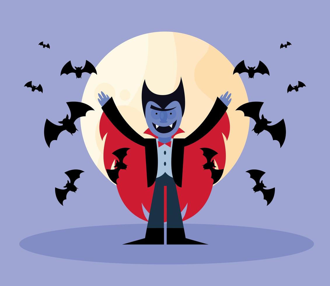 Halloween-Vampir-Karikatur mit Fledermausvektorentwurf vektor