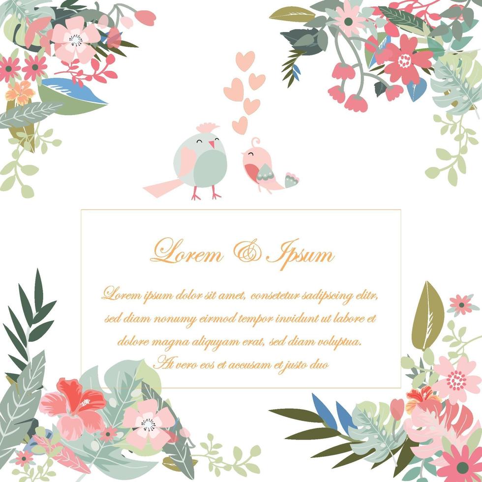 Vintage Hochzeitskarte hellblau und rosa wilde Blume und Blattmuster süße botanische tropische Waldart Hintergrund Illustration vector.eps vektor