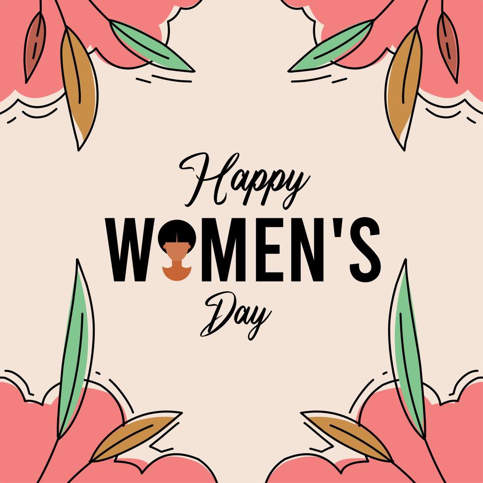 Lycklig internationell kvinnors dag hälsning hand dragen illustration med blommig design och pastell Färg vektor