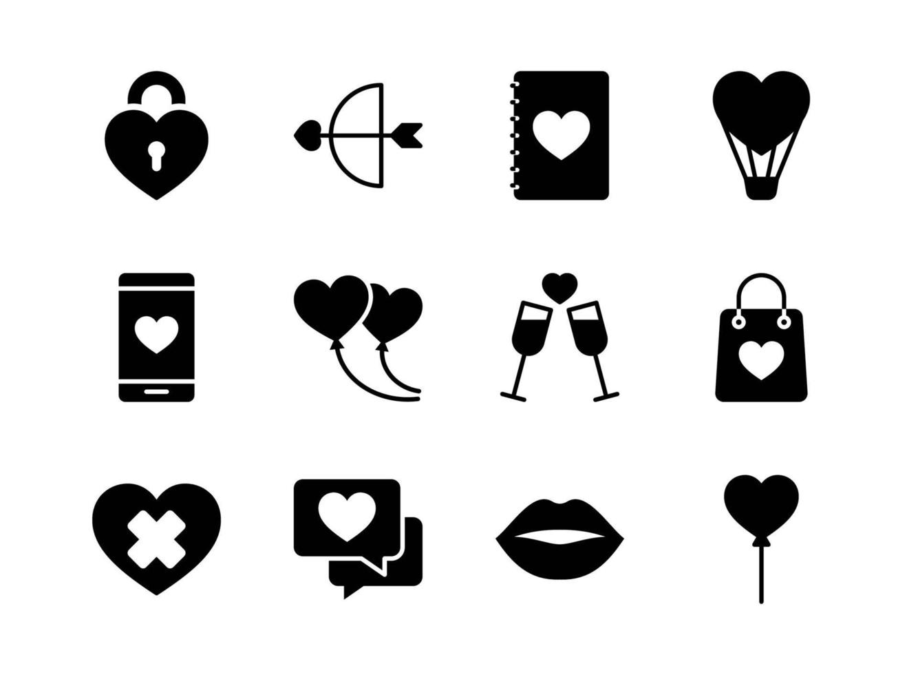 Valentinstag Icon Set. Glücklicher Valentinstag mit Glyphenstil. vektor