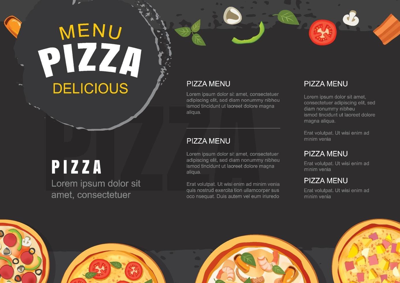 pizza menymall för restaurang och café. design för flygblad, broschyr. vektor