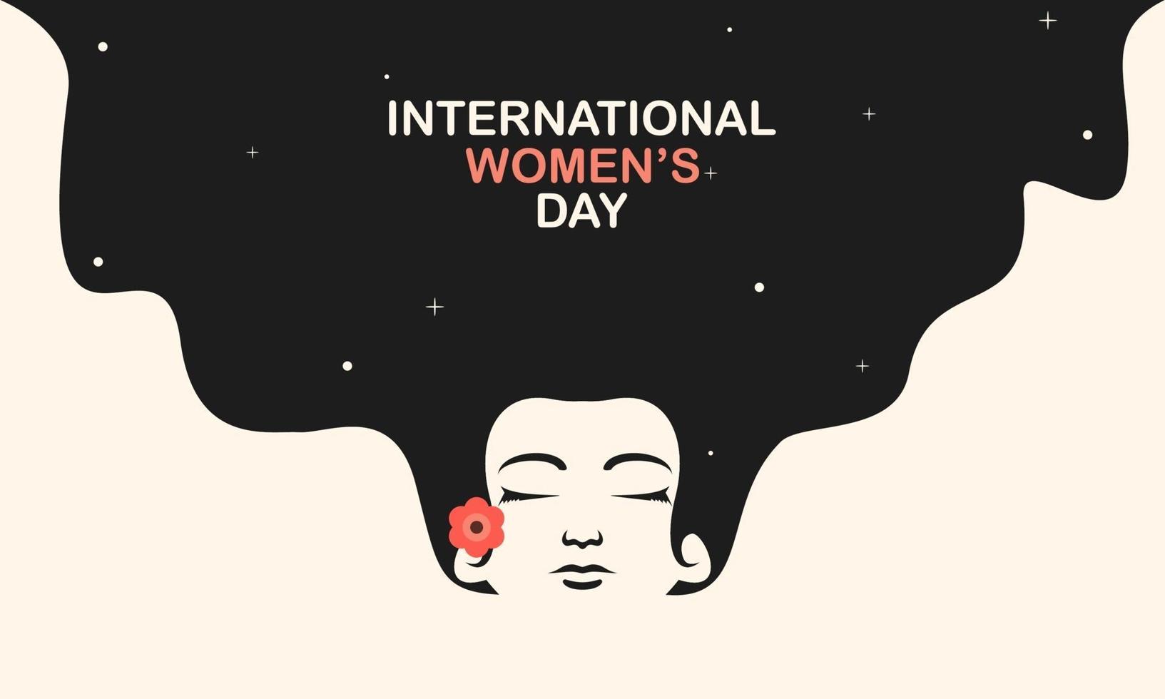 internationell kvinnodagsaffisch med kvinnans ansikte och blomma vektor