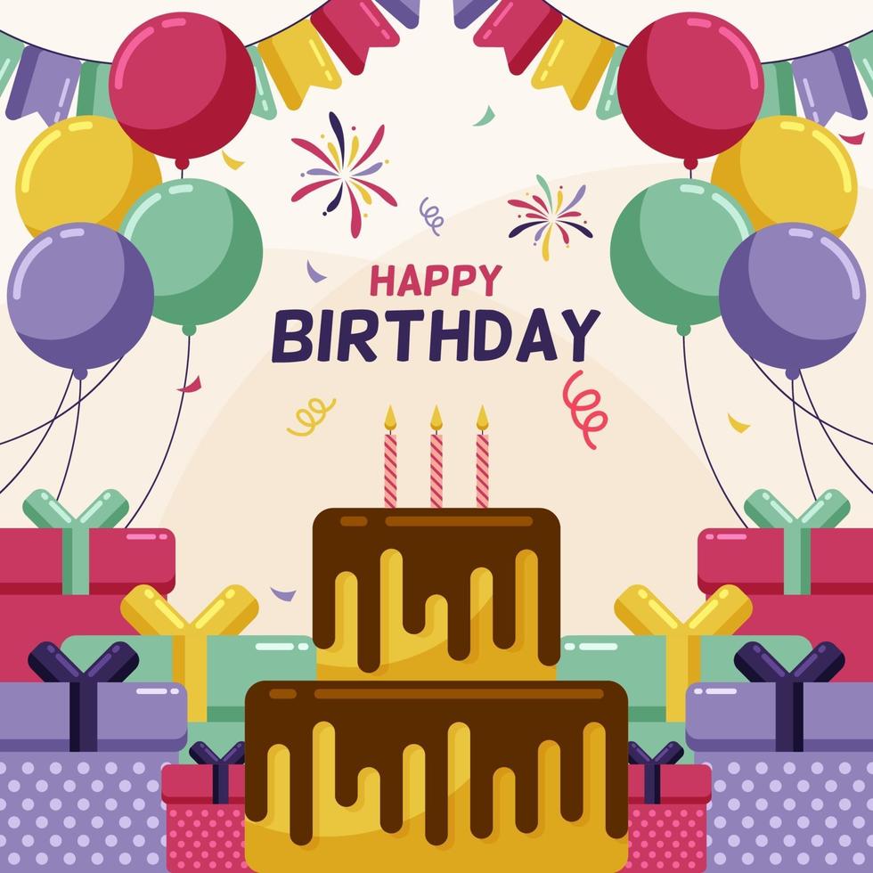 Alles Gute zum Geburtstag mit Kuchen, Ballon, Kerze und Box vektor