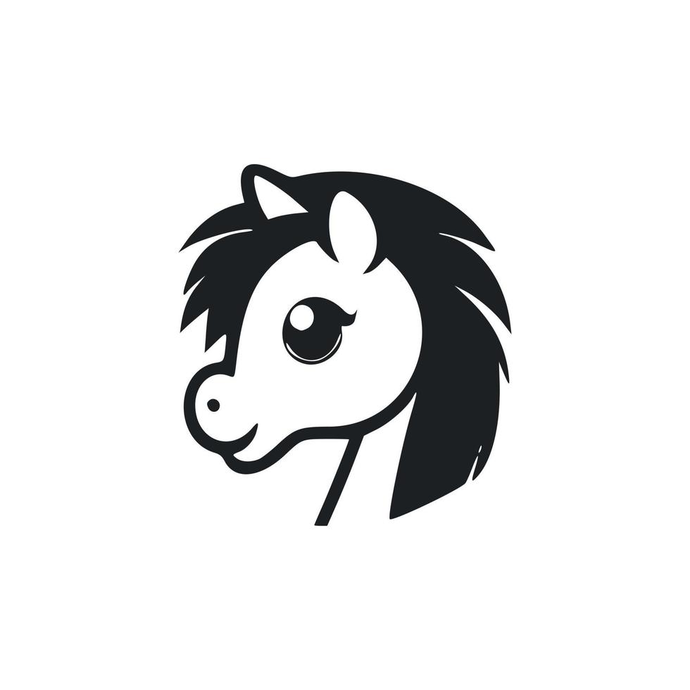 schwarz und Weiß unkompliziert Logo mit ein Süss heiter Pony. vektor