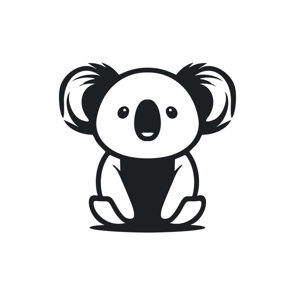 svart och vit enkel logotyp med förtjusande och söt koala. vektor
