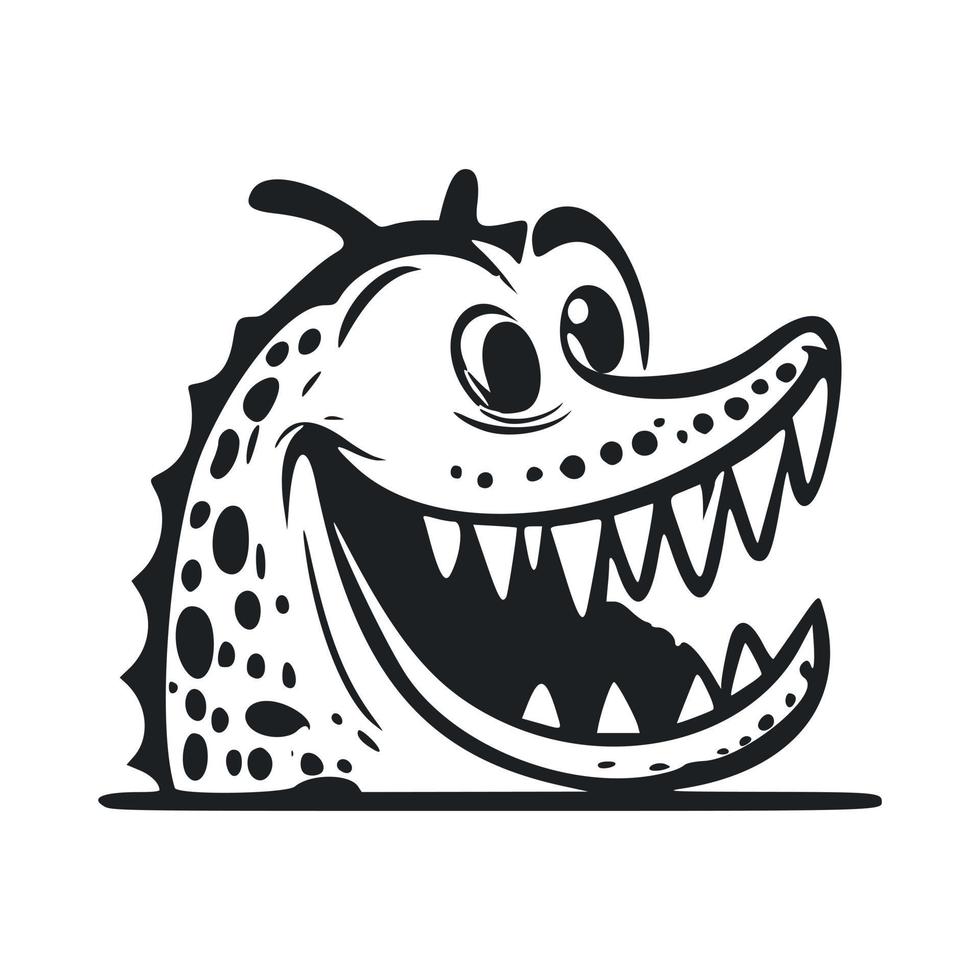 svart och vit ljus logotyp med ljuv glad krokodil. vektor