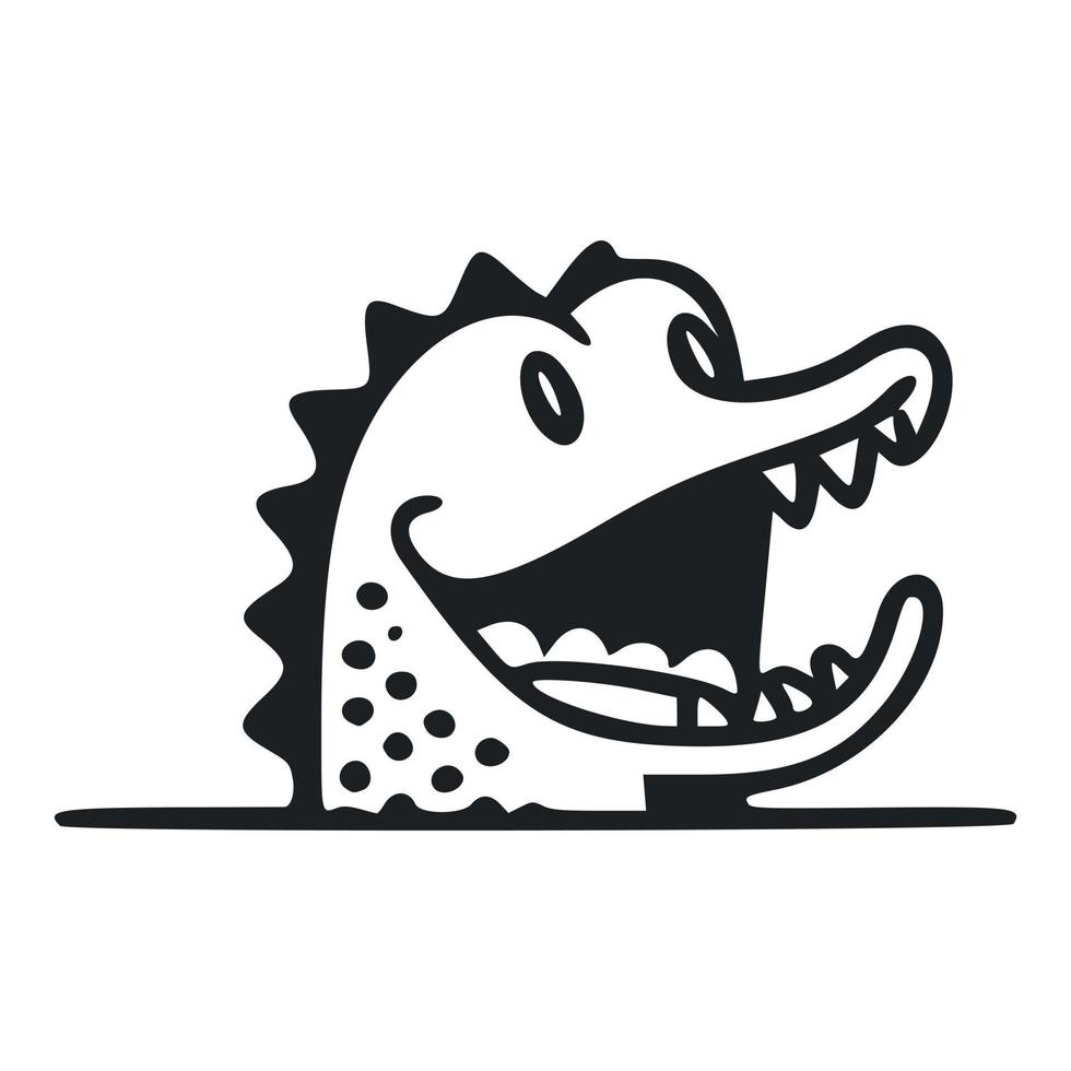 svart och vit grundläggande logotyp med en charmig glad krokodil. vektor