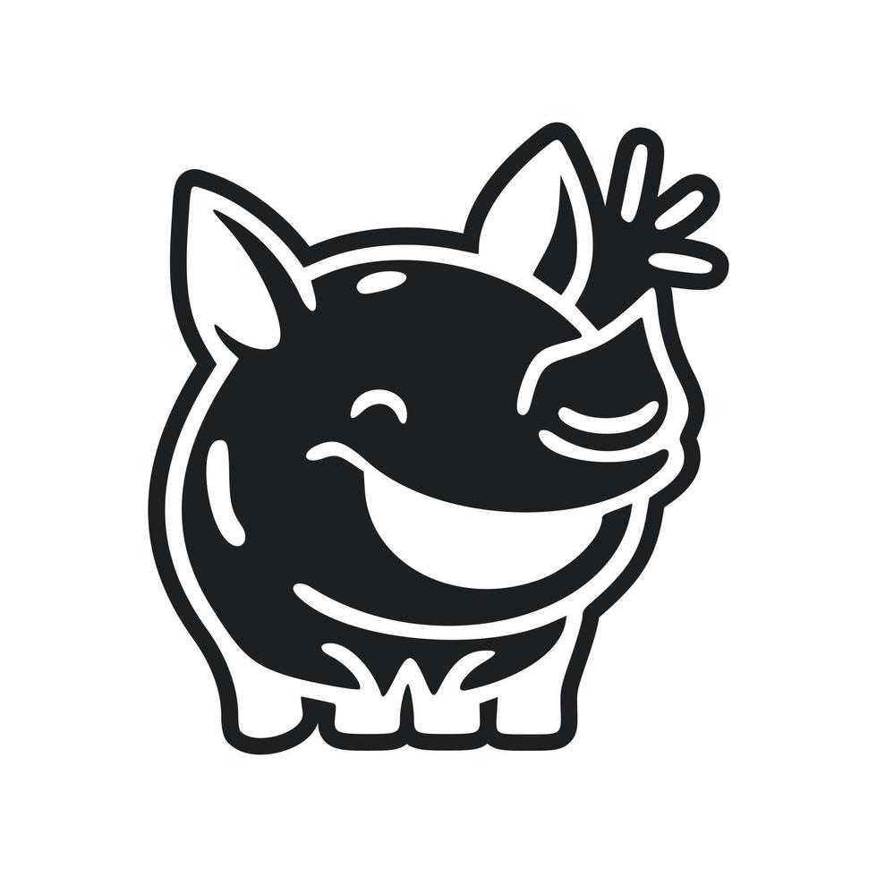 svart och vit lättvikt logotyp med en trevlig glad flodhäst. vektor