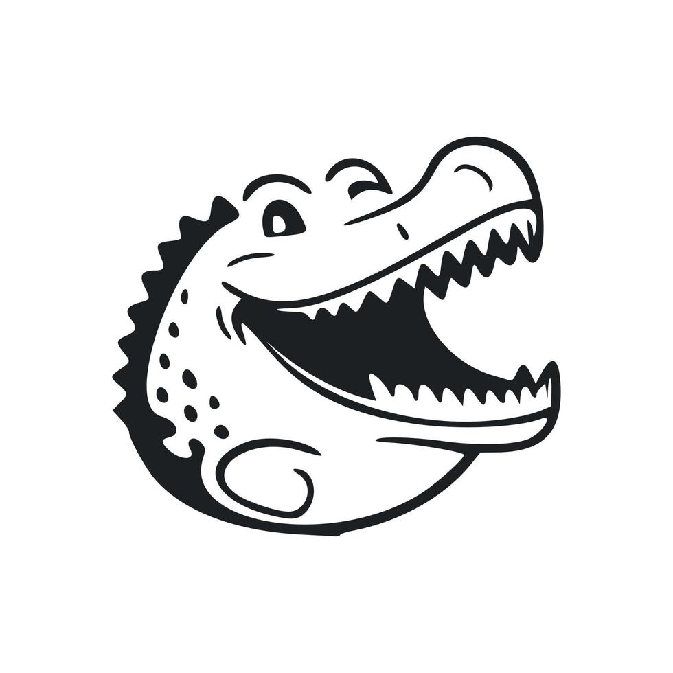 schwarz und Weiß unkompliziert Logo mit attraktiv heiter Krokodil. vektor