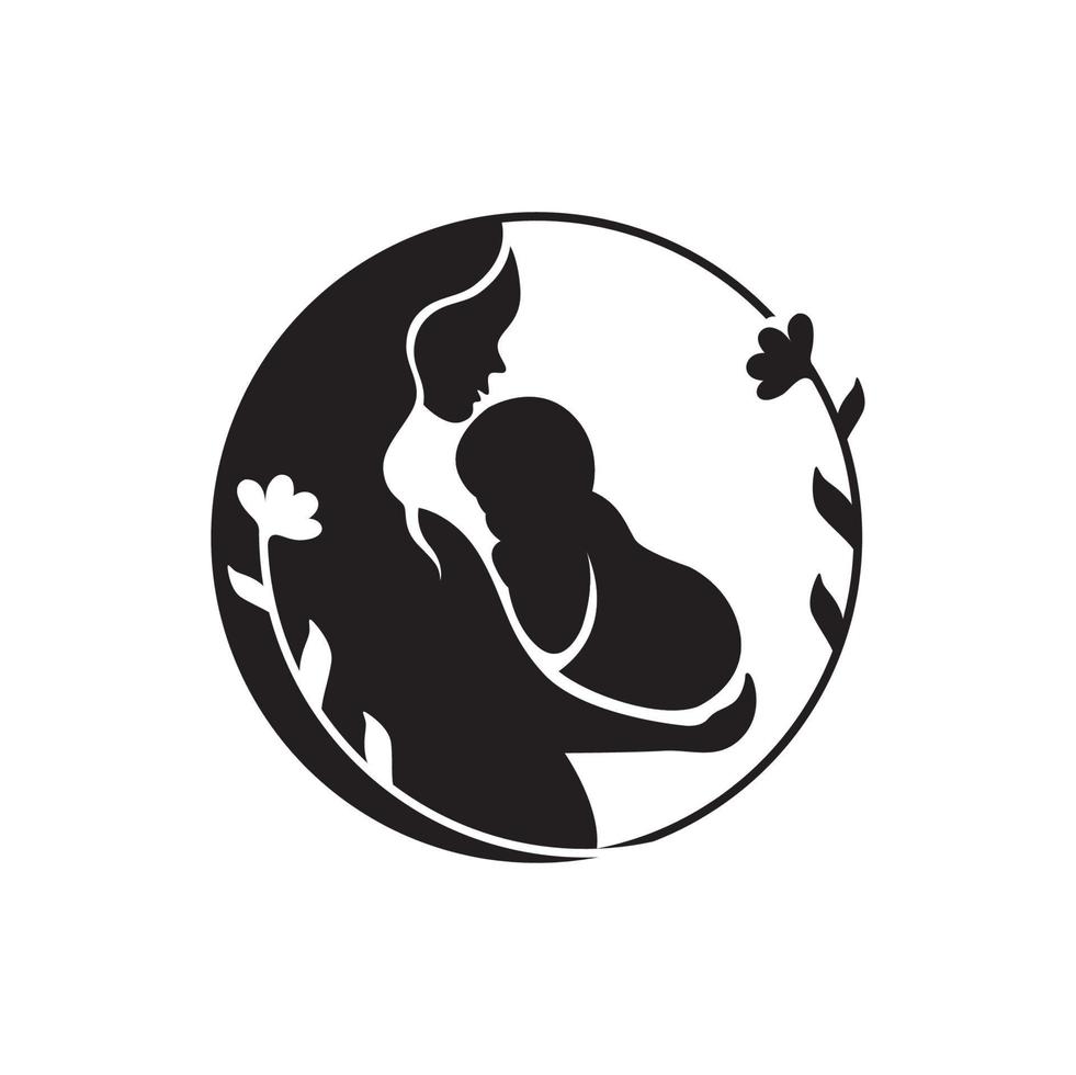 Mama und Baby-Logo-Design-Vektor mit kreativem, einzigartigem Konzept vektor
