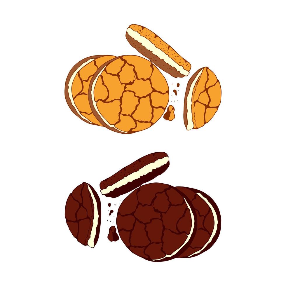 Kekse isoliert mit Chips , Schokolade und Creme. vektor