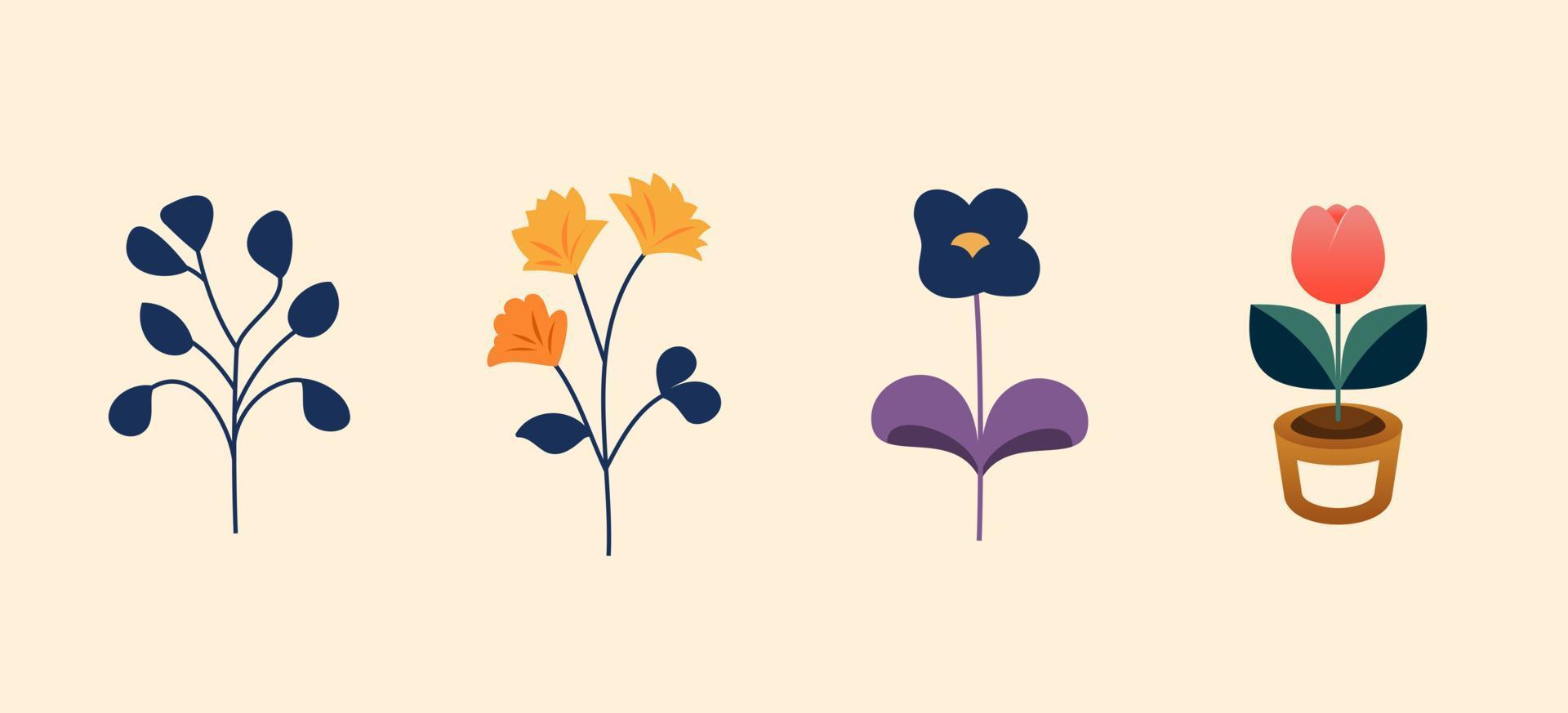 eben Vektor romantisch Blume Sammlung mit Rosen, Blätter, Blumen- Design Elemente. Illustration von Natur Blume Frühling und Sommer- im das Garten.