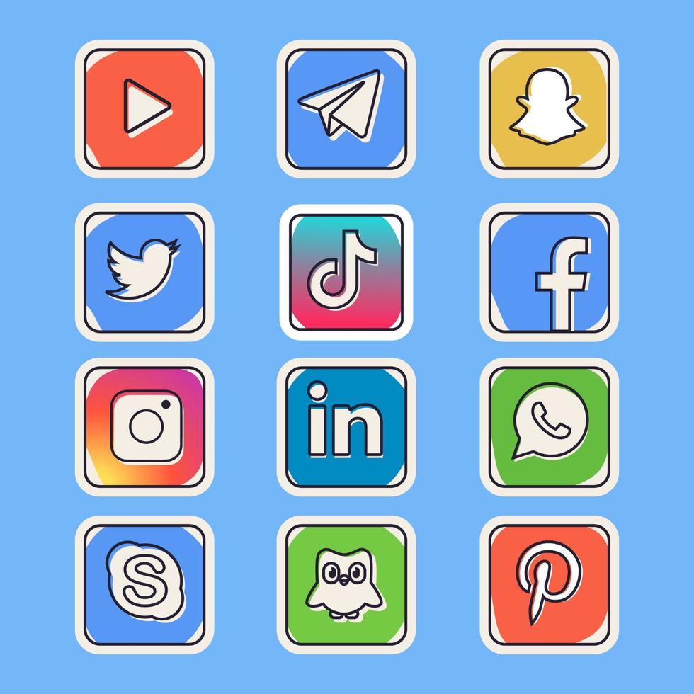 uppkopplad tech social media logotyp i klotter stil vektor