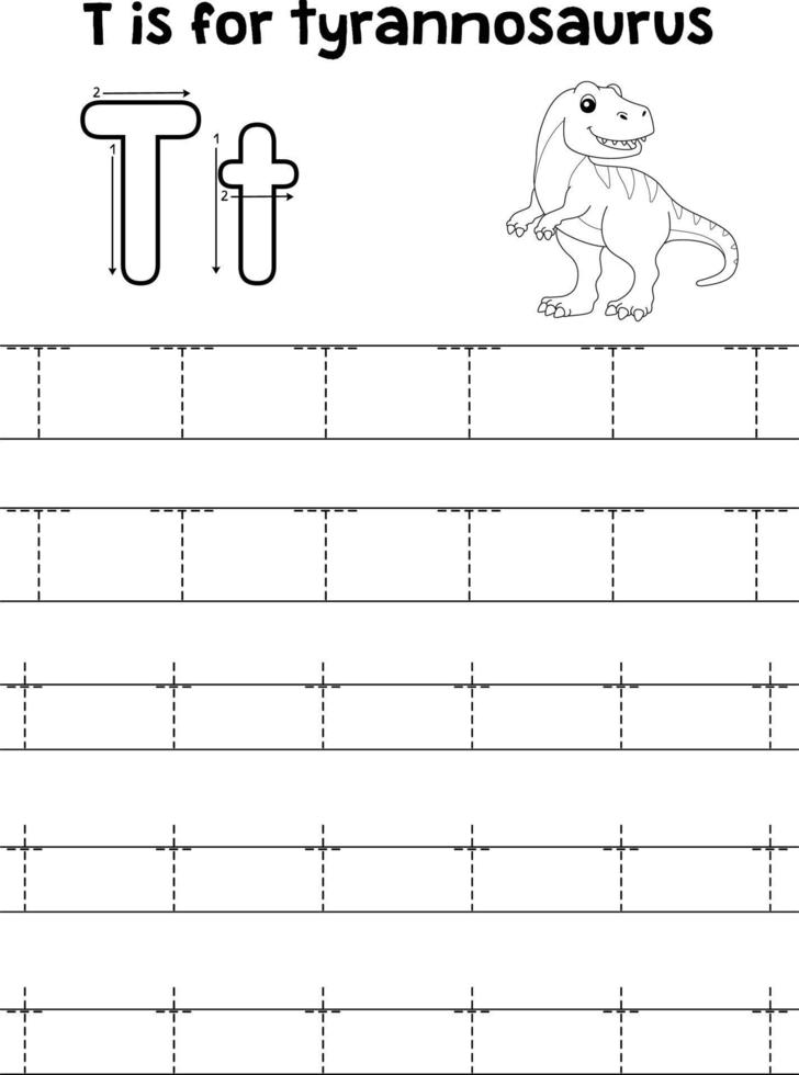 tyrannosaurus dino spårande brev ABC färg t vektor