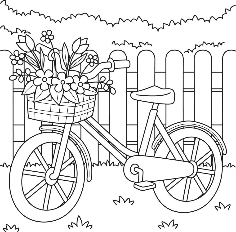 Frühling Fahrrad mit Blumen Färbung Seite zum Kinder vektor