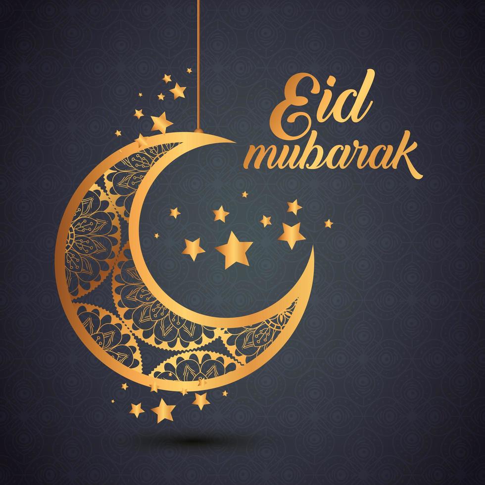 Eid Mubarak Poster mit Mond und Dekoration vektor