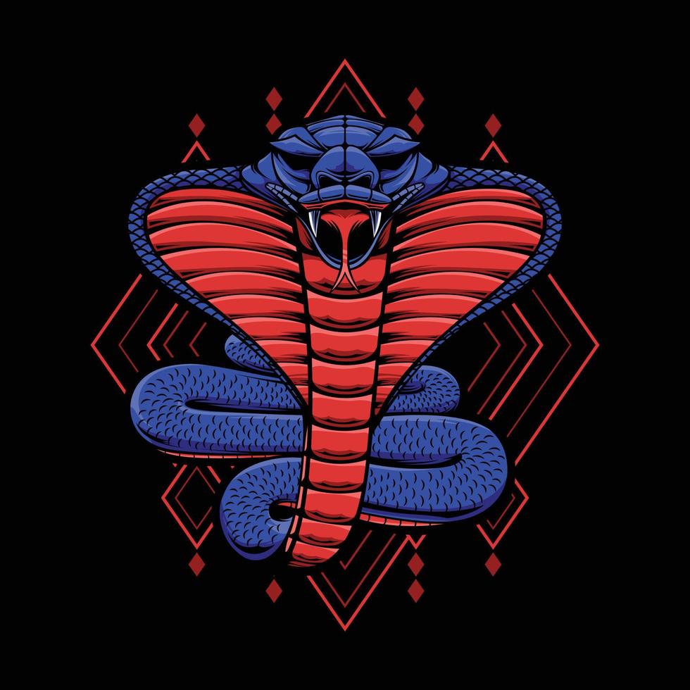 Kobra Schlange Vektor mit Geometrie Hintergrund. Tier und Tierwelt Vektor Illustration zum T-Shirt, Fan-Shop, und bekleidung Design.