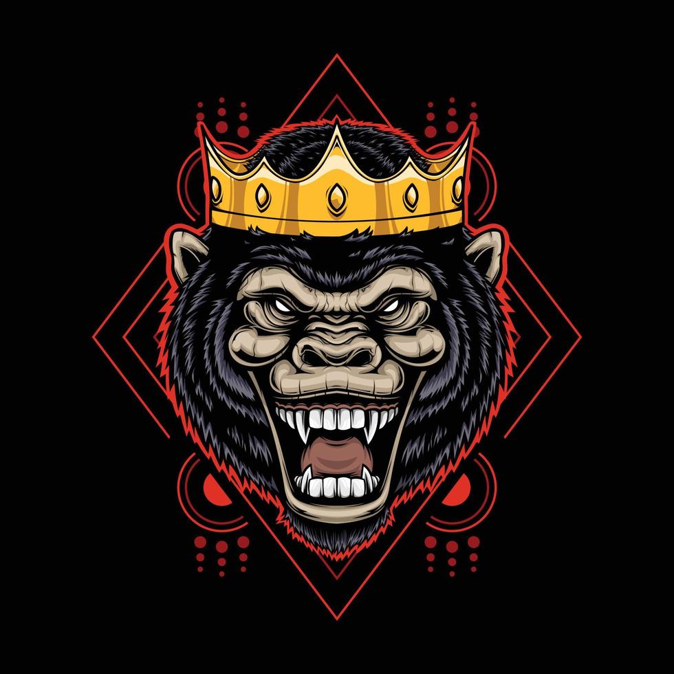 König Gorillaz Vektor mit ein Geometrie Hintergrund. Tier und Tierwelt Vektor zum T-Shirt, Fan-Shop, und bekleidung Design.