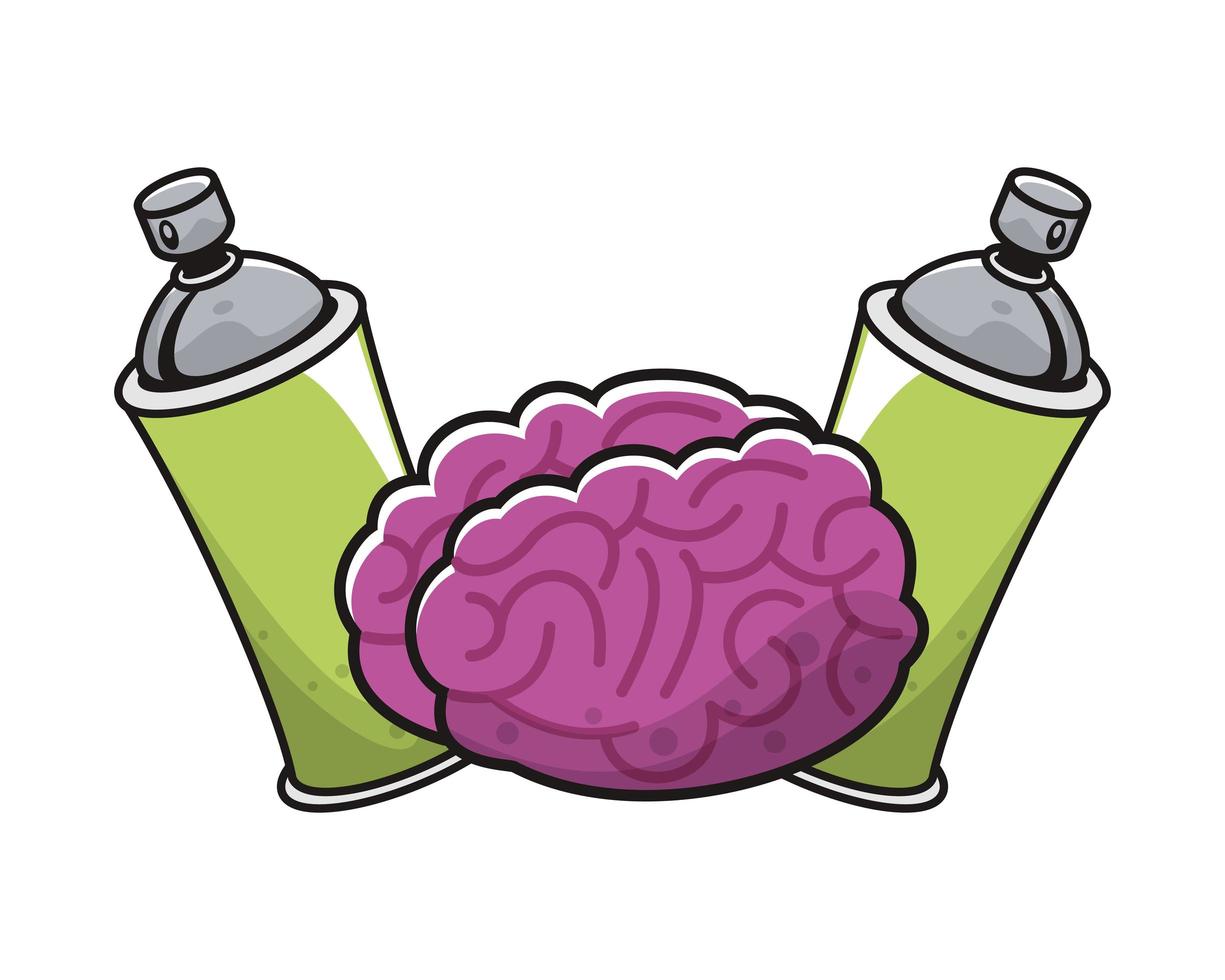 Gehirnorgan mit Sprühfarbenflaschen vektor