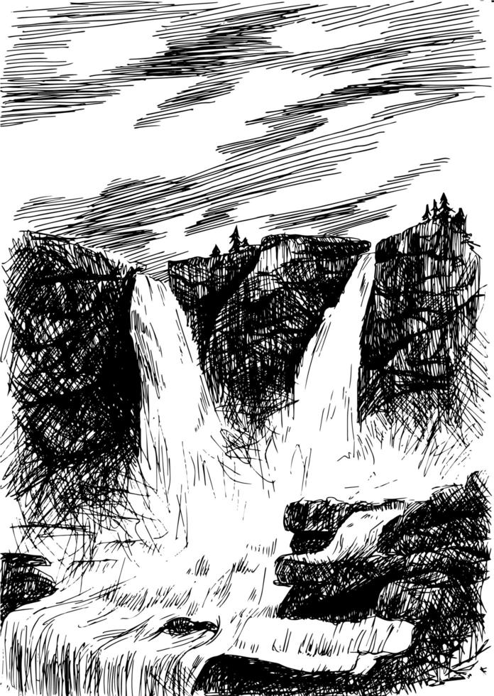 Vektor Berglandschaft mit Wasserfall durch Schlüpfen
