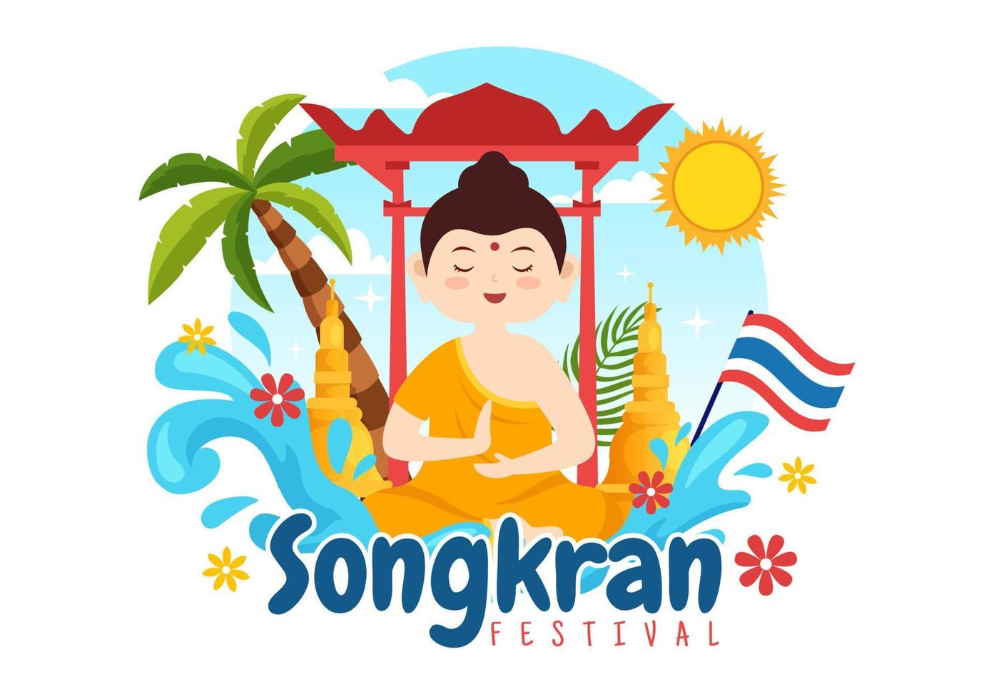 glücklich Songkran Festival Tag Illustration mit spielen Wasser Gewehr im Thailand Feier im eben Karikatur Hand gezeichnet zum Landung Seite Vorlagen vektor