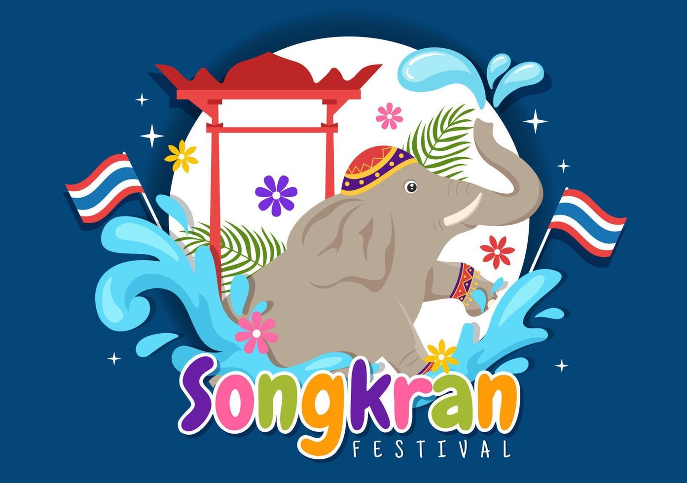 Lycklig songkran festival dag illustration med spelar vatten pistol i thailand firande i platt tecknad serie hand dragen för landning sida mallar vektor