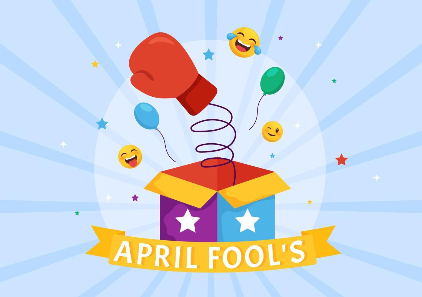 Lycklig april dårar' dag firande illustration bär en gycklare hatt och överraskning för webb baner eller landning sida i platt tecknad serie hand dragen mallar vektor
