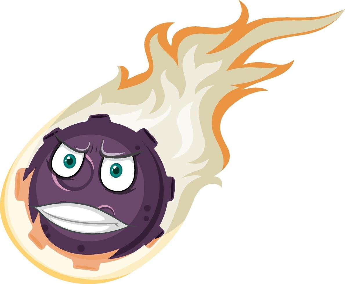 Flammenmeteor-Zeichentrickfigur mit wütendem Gesichtsausdruck auf weißem Hintergrund vektor