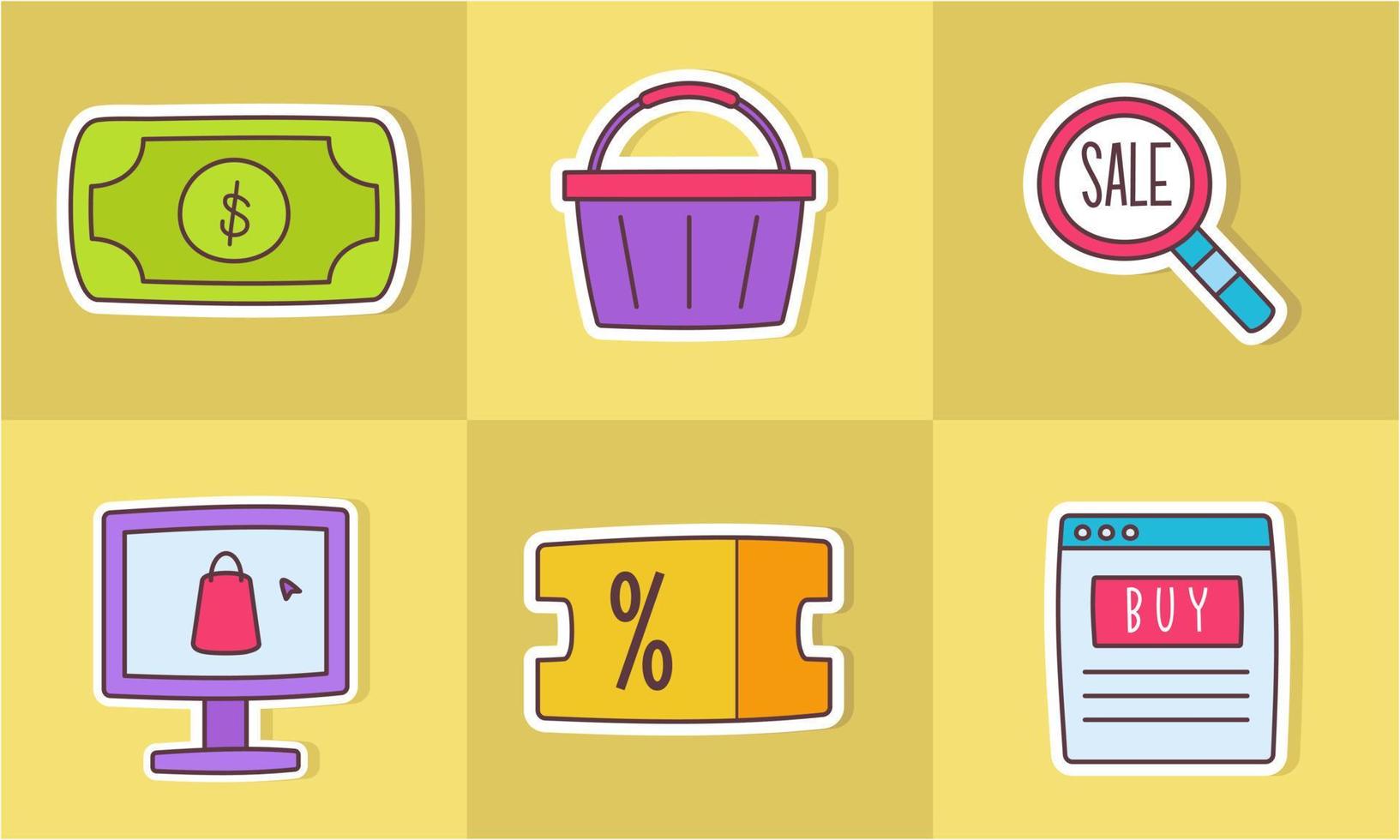 e-handel klistermärke ikoner klotter färg vektor
