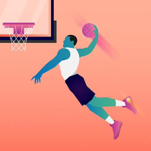 Basketballspelare hoppar till Dunk Illustration vektor