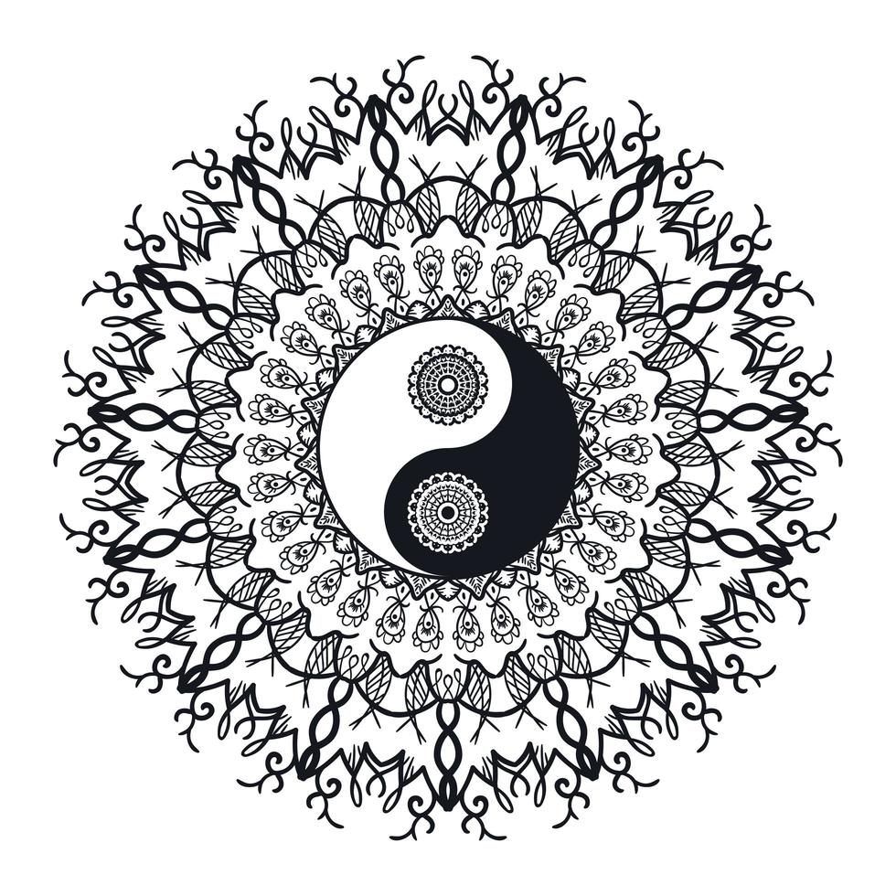 vintage yin och yang i mandala vektor