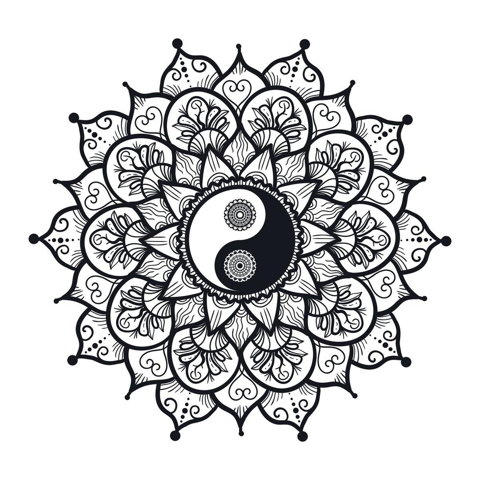 vintage yin och yang i mandala vektor