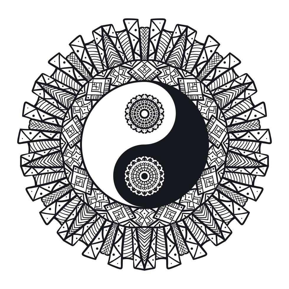 vintage yin och yang i mandala vektor