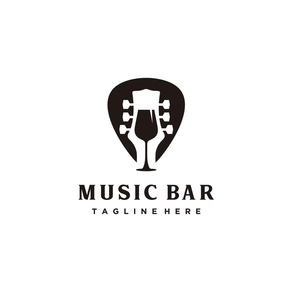 Musik- Bar Logo Design Kombination Gitarre und Wein Glas vektor