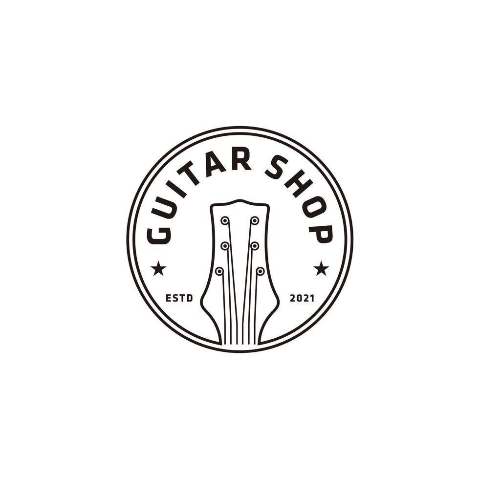 Gitarre Geschäft minimalistisch Kreis Logo Design zum Musical Instrumente Geschäft, speichern, Aufzeichnung Studio, Etikette vektor